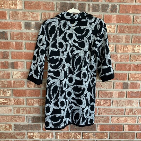 Joseph Ribkoff Snap Front Black Gray US 4 Duster Cardigan Kimono Abstract Cowl - Picture 2 of 14